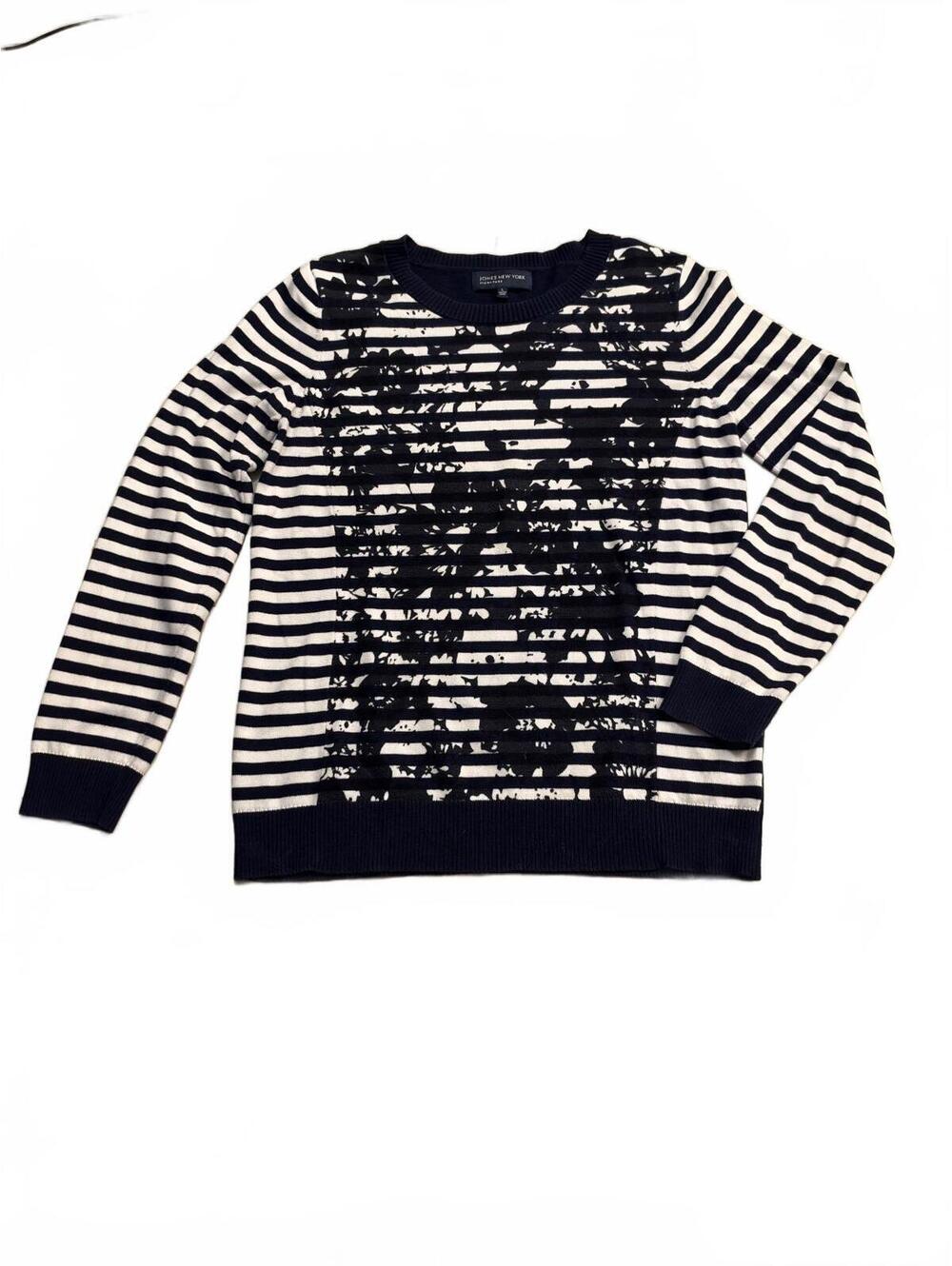 Jones New York navy and white striped floral sweater